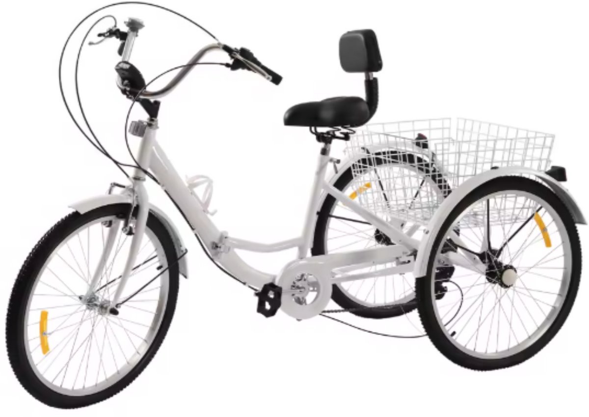 Driewieler Opulence 24 Inch - 7 versnellingen - Fiets voor volwassenen en senioren - Opvouwbare Trike - Met mand en LED Verlichting - Wit Driewieler kopen online
