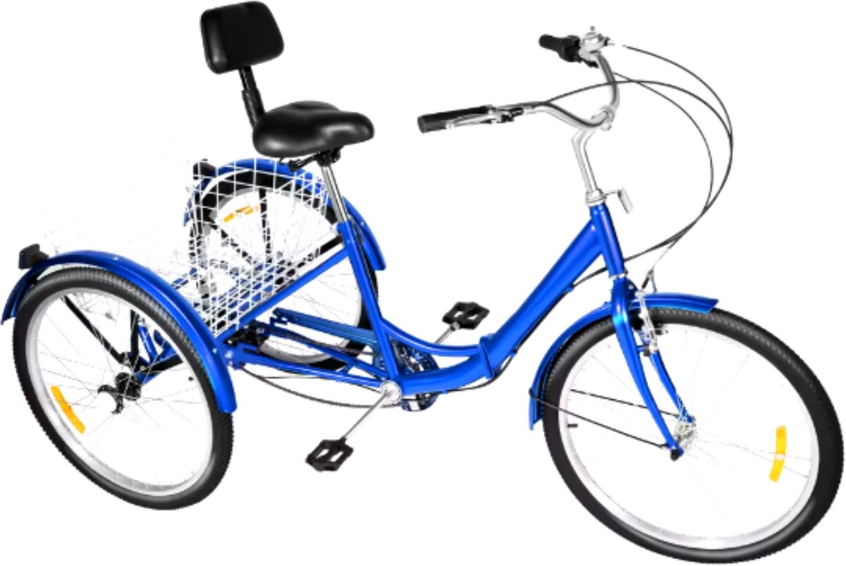 Driewieler Rustic - 7 versnellingen - Fiets voor volwassenen en senioren - 24 Inch - Opvouwbare - Verstelbaar - Met mand - Voorrem - Blauw - 120KG Driewieler kopen online