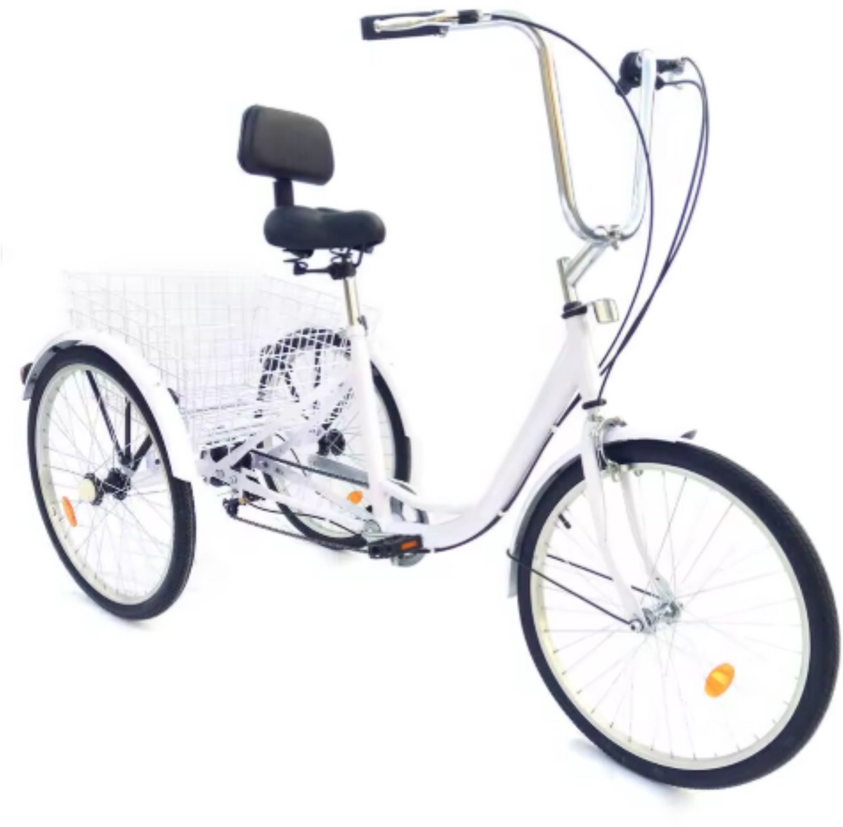 Driewieler voor volwassenen - 6 versnellingen - Fiets voor senioren - 24 Inch - Met mand - Voorrem - Wit Driewieler kopen online