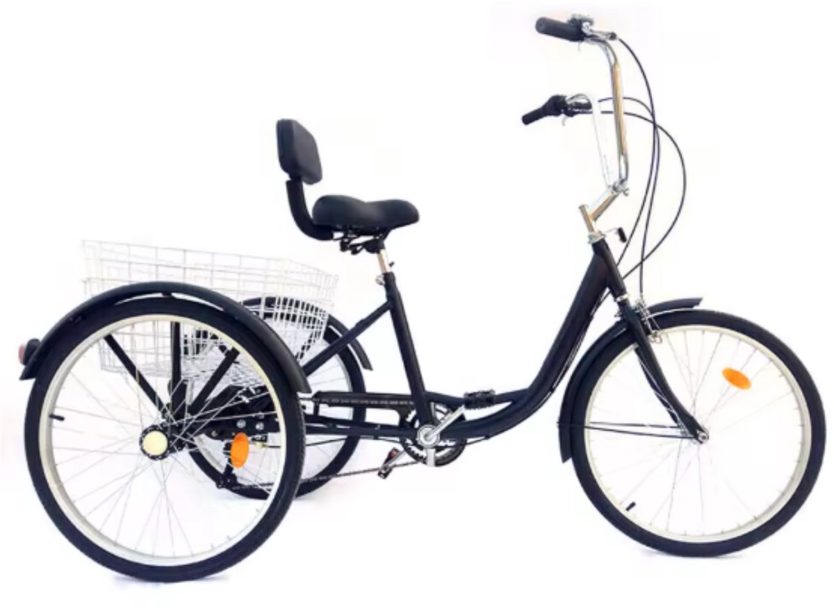Driewieler voor volwassenen - 6 versnellingen - Fiets voor senioren - 24 Inch - Met mand - Voorrem - Zwart Driewieler kopen online