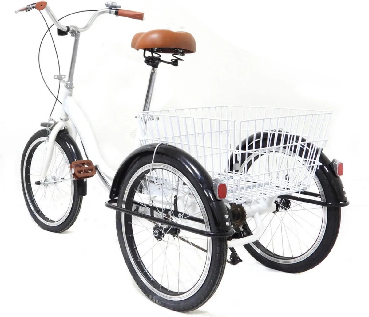 driewieler voor volwassenen fiets inclusief fietsmand leren zadel zwart