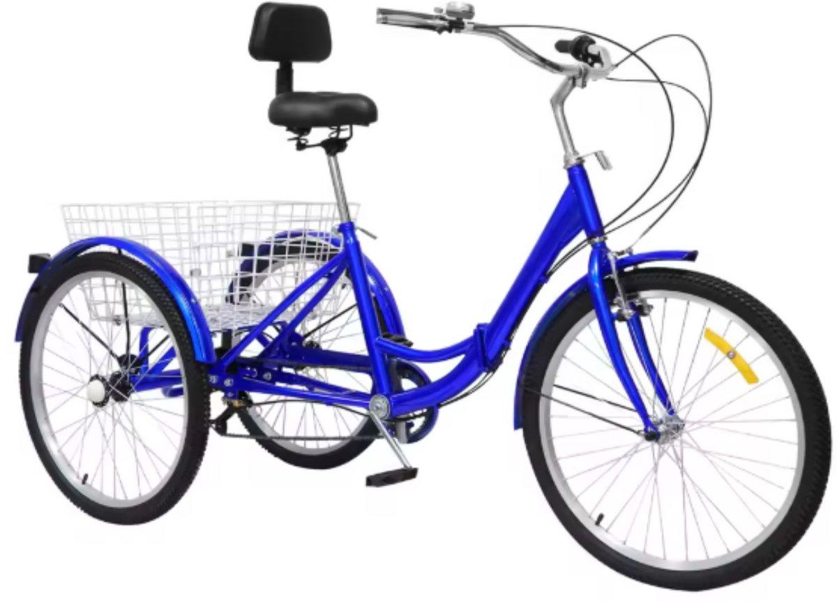 Driewieler Zico - 7 versnellingen - Fiets voor volwassenen en senioren - 24 Inch - Opvouwbare Trike - Met mand - Voorrem - Blauw Driewieler kopen online