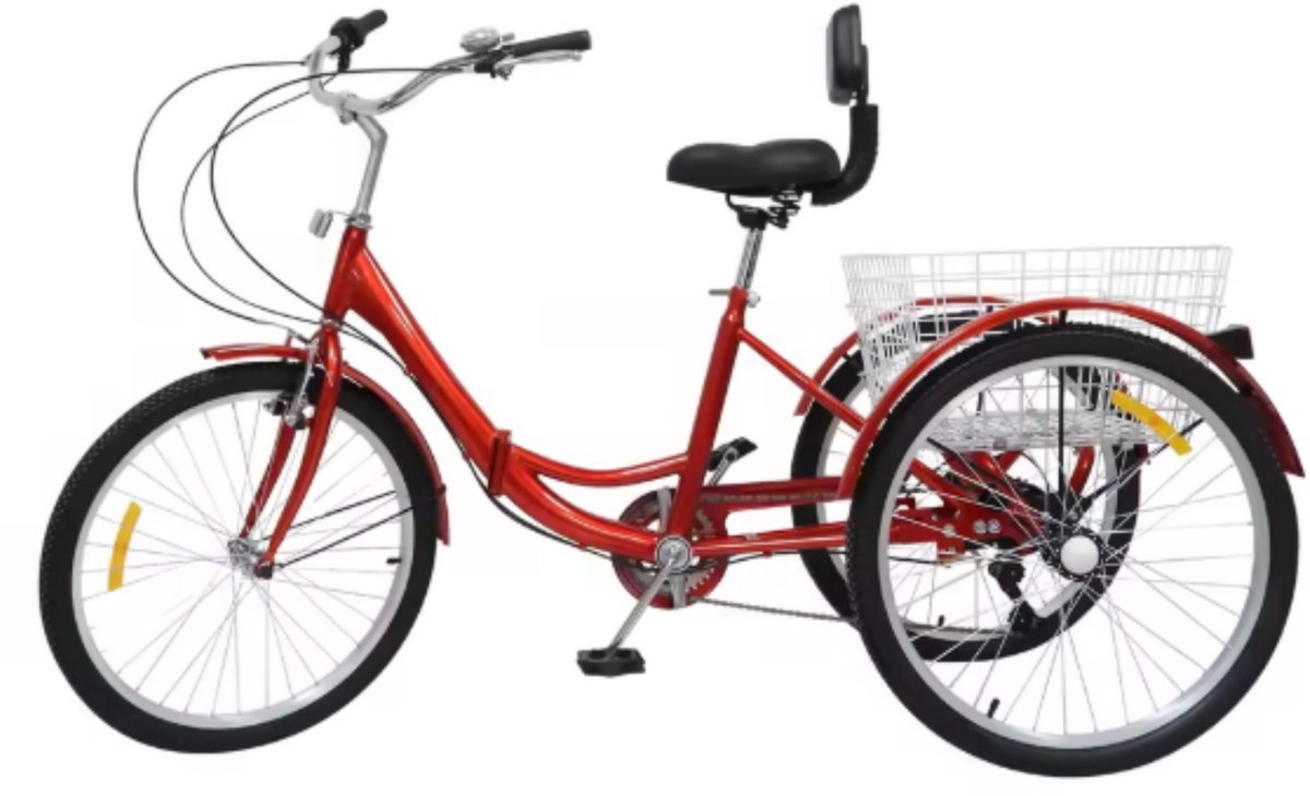 Driewieler Zyrell - Luco - 7 versnellingen - Fiets voor volwassenen en senioren - 24 Inch - Opvouwbare - Verstelbaar - Met mand - Voorrem - Geel Driewieler kopen online