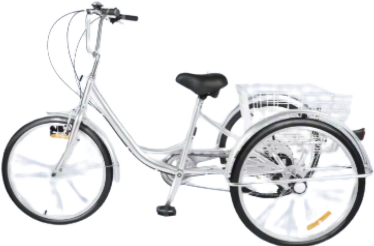 driewieler zyrell madrid fiets voor volwassenen en senioren 6 versnellingen 24 inch opvouwbare trike met mand voorrem zilver