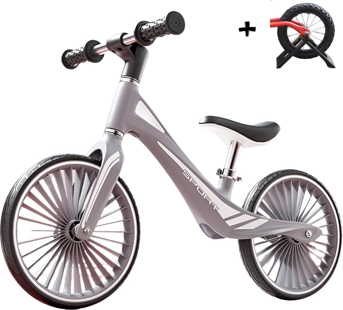 E-shop4u® – Loopfiets Alpine 12inch - Inclusief standaard - Stoere Loopfiets voor Kinderen - Luchtbanden - 12 jaar, 3 jaar en 4 jaar – Duurzame Frame – Grijs/Wit Loopfiets kopen online