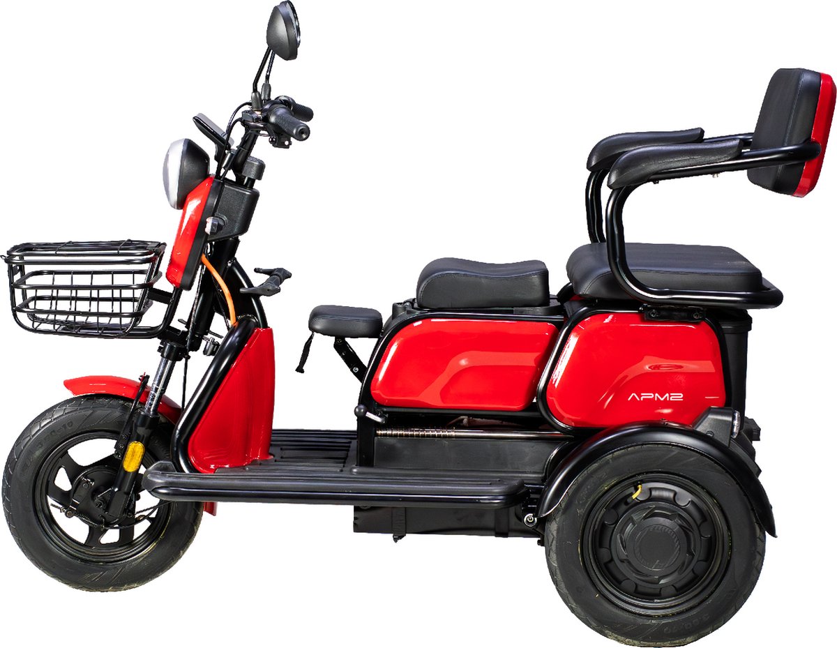 Elektrische driewieler, 1000 W motor, 2-3 zitplaatsen, APM2 rood, Bereik tot 36 km, Driewieler kopen online