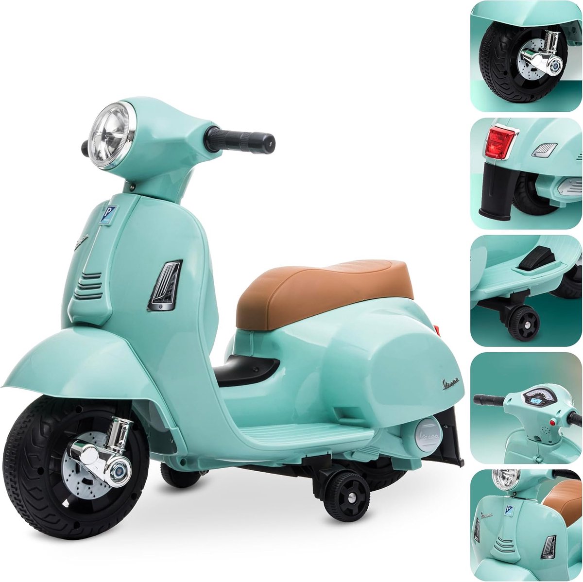 Elektrische Kinder Scooter – Italiaanse Stijl, 6V, met Licht en Geluid Munt Blauw/Groen Retro Accuvoertuig kopen online
