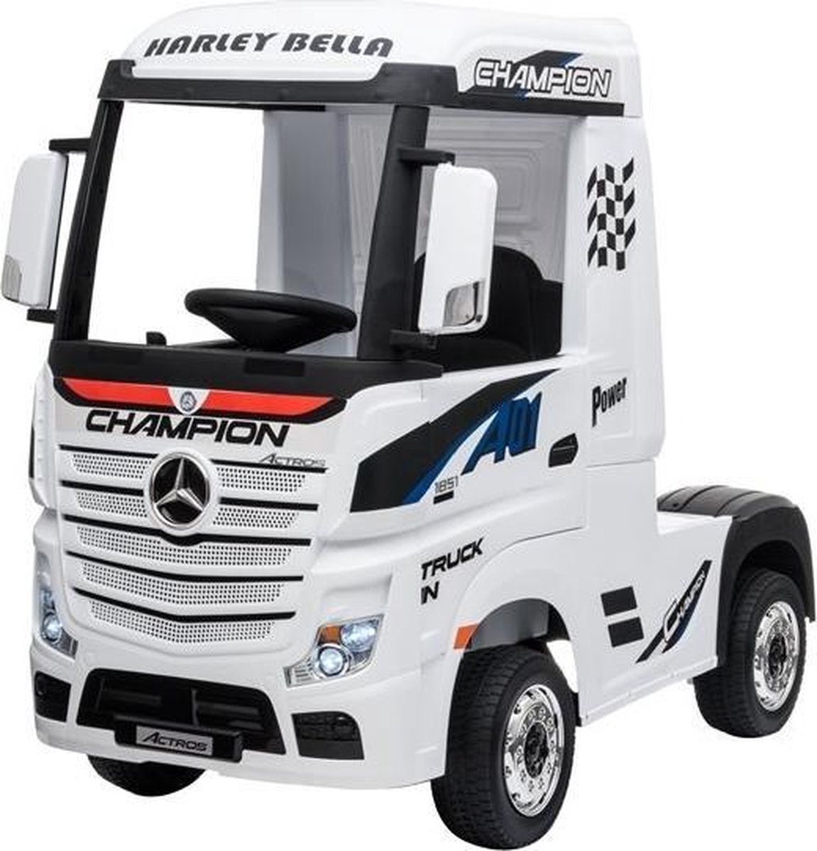 Elektrische Kinder vrachtwagen Mercedes Actross Truck 4x4 Wit 24V Met Afstandsbediening FULL OPTIONS Accuvoertuig kopen online
