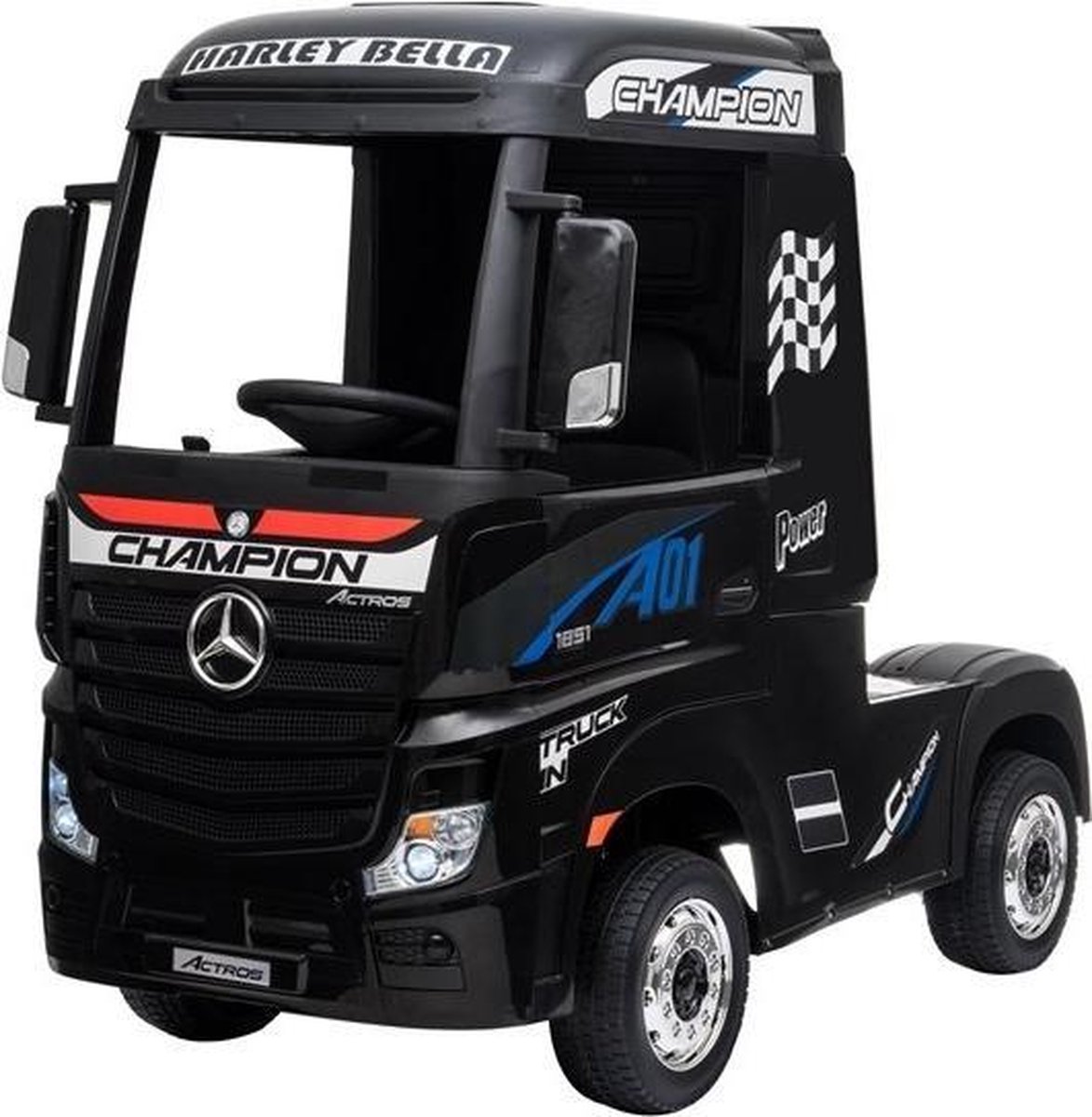 Elektrische Kinder vrachtwagen Mercedes Actross Truck 4x4 Zwart 24V Met Afstandsbediening FULL OPTIONS Accuvoertuig kopen online