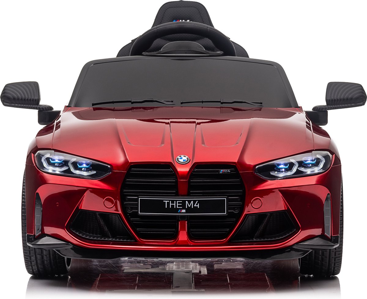 Elektrische kinderauto BMW M4 12V | auto voor kinderen met Rubberen banden, Lerenzitje, Bluetooth afstandsbediening (Rood) Accuvoertuig kopen online