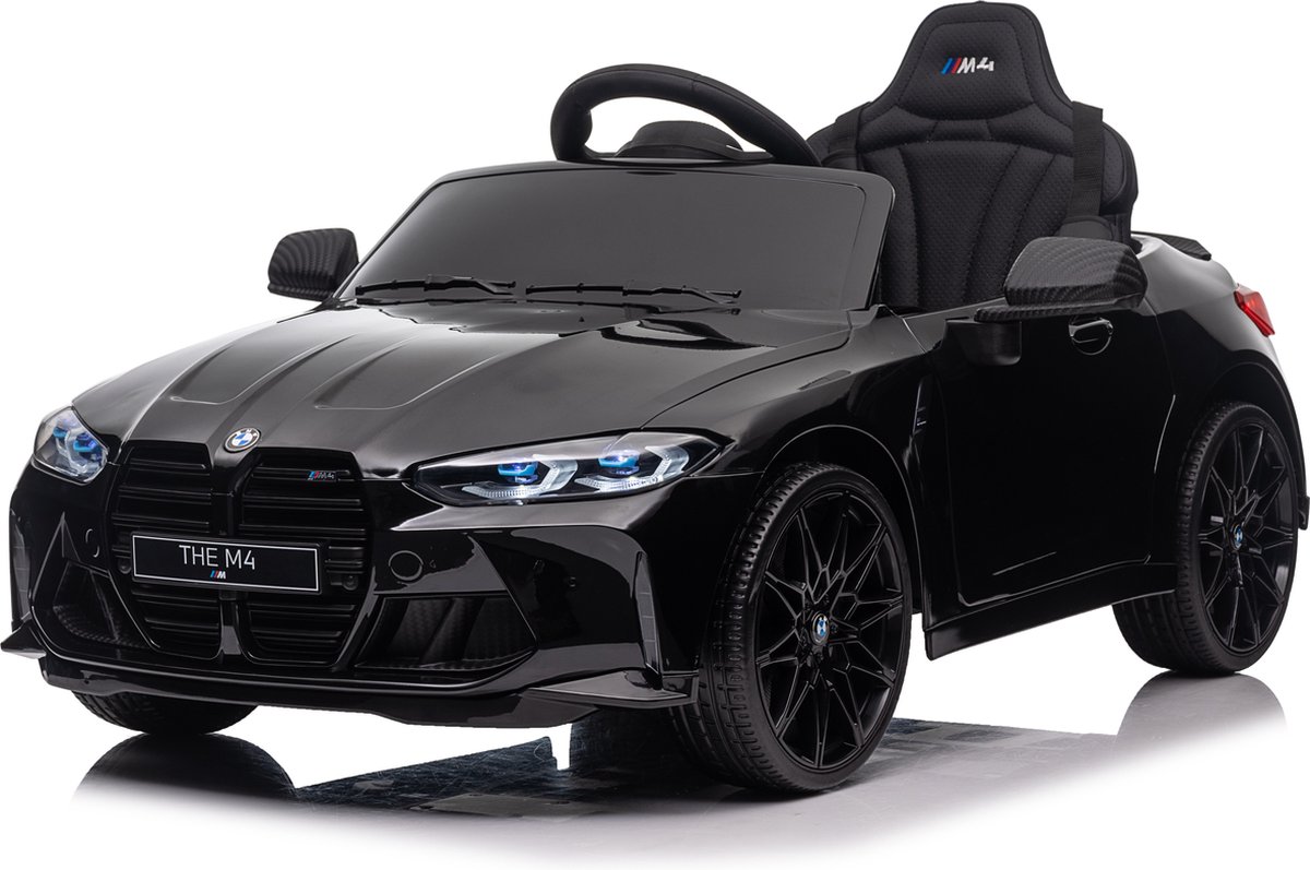 Elektrische kinderauto BMW M4 12V | auto voor kinderen met Rubberen banden, Lerenzitje, Bluetooth afstandsbediening (Zwart) Accuvoertuig kopen online