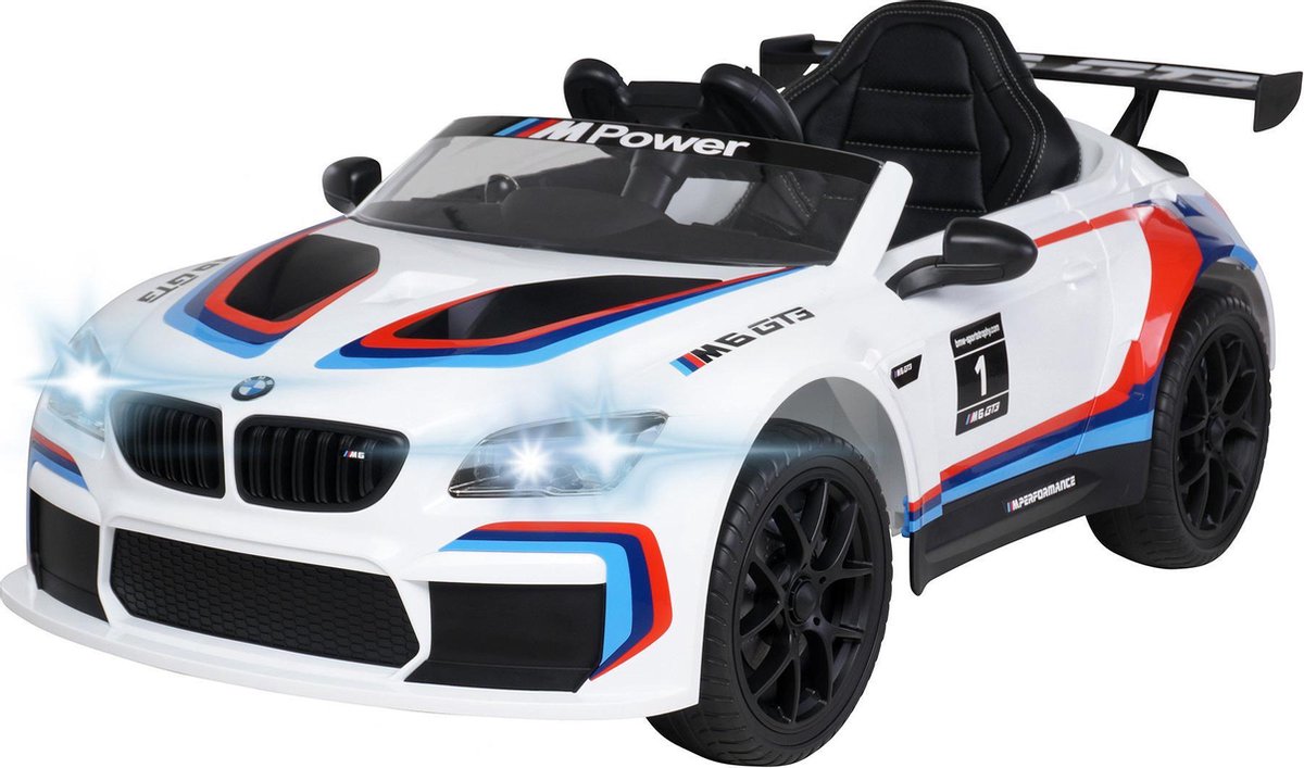 Elektrische kinderauto BMW M6 GT3 met leren stoel en rubber banden en met  afstandsbediening met ventilatie Accuvoertuig kopen online
