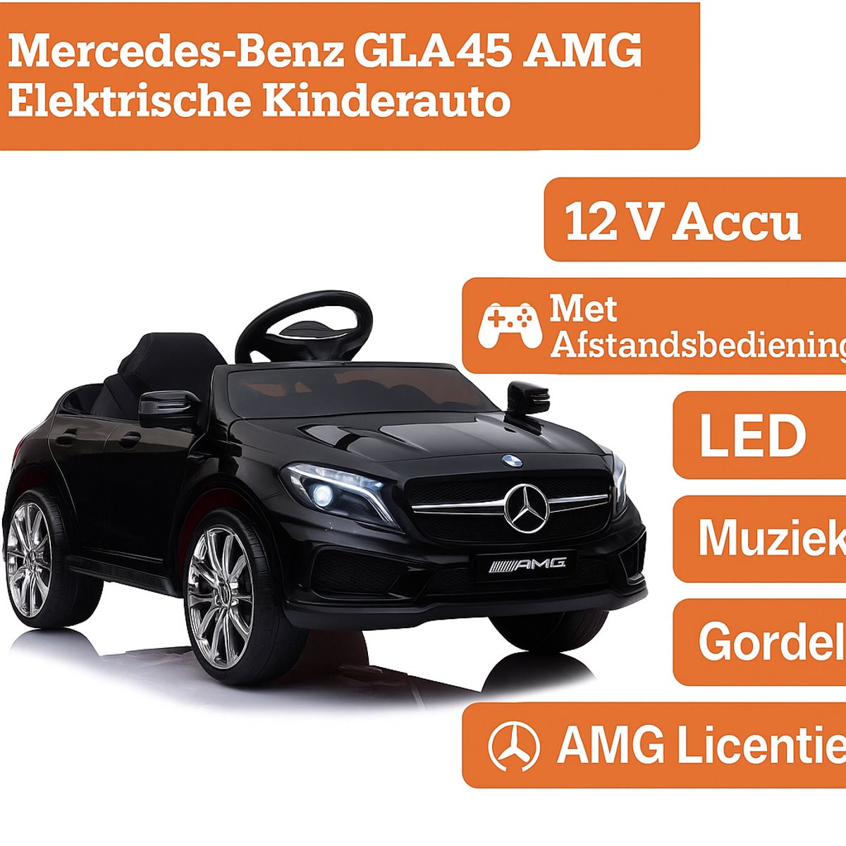 Elektrische Kinderauto Mercedes-Benz GLA45 AMG Zwart 12V Met Afstandsbediening Accuvoertuig kopen online