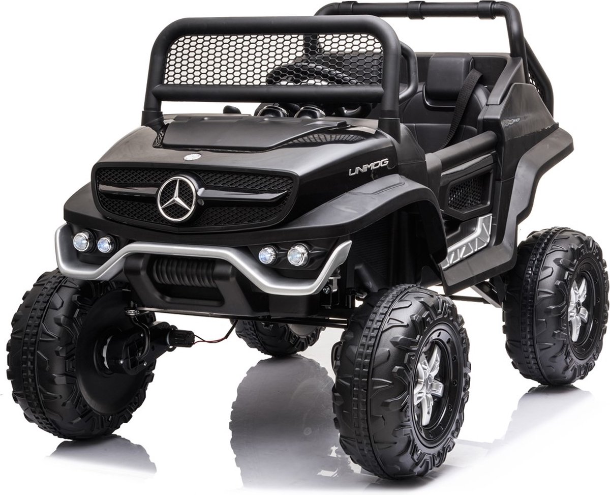 Elektrische Kinderauto Mercedes Unimog Mini 12V 4x4 - 1 persoons Met Afstandsbediening FULL OPTION (Zwart) Accuvoertuig kopen online