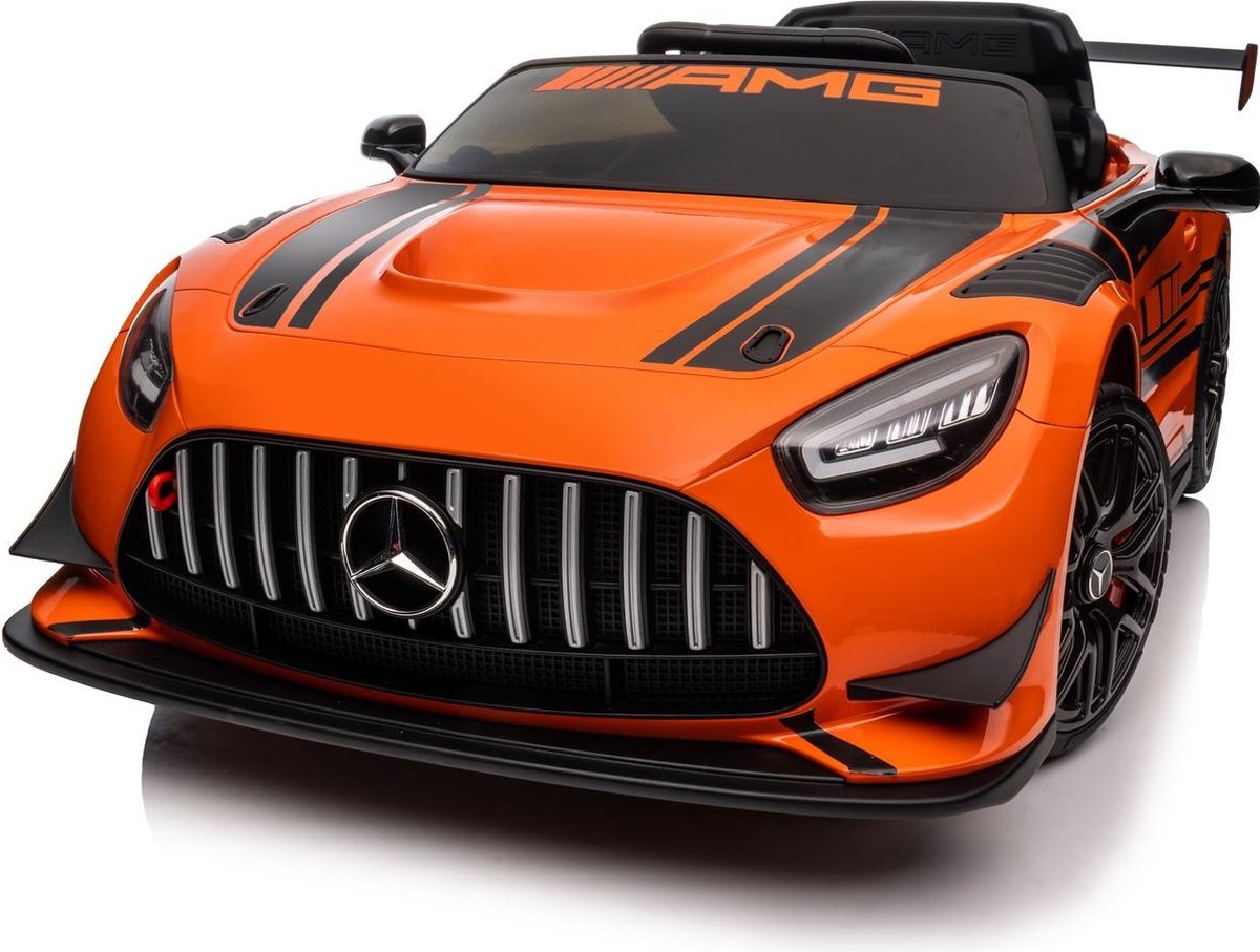 Elektrische kinderauto - oranje - Mercedes AMG GT3 - draaibaar stuur - veiligheidsgordels Accuvoertuig kopen online