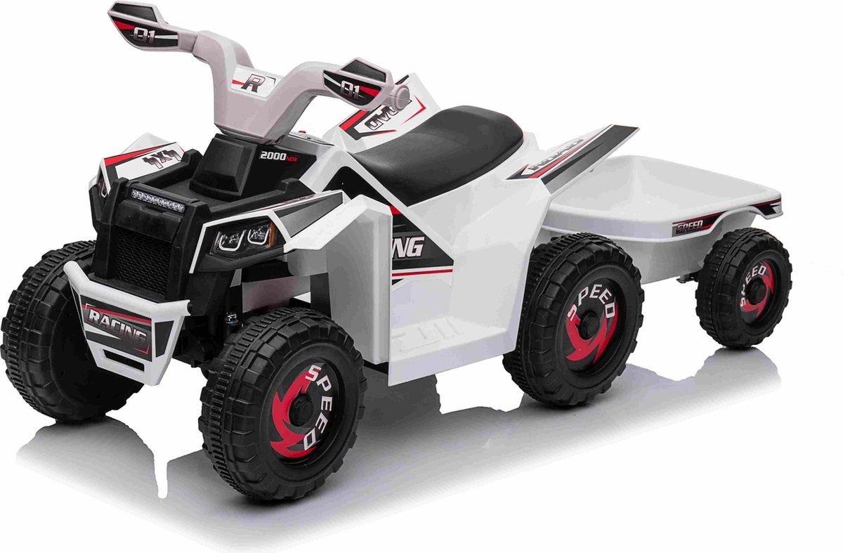 Elektrische kinderquad - Met aanhanger - 6V 7AH - Accuvoertuigen - Elektrische kinder motor - 3-7km/u - 2 tot 4 jaar - Wit Accuvoertuig kopen online