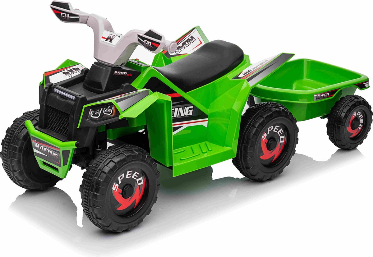 Elektrische kinderquad - Met aanhanger - 6V 7AH - Elektrisch met gaspedaal - 3-7km/u - 2 tot 4 jaar - Groen Accuvoertuig kopen online