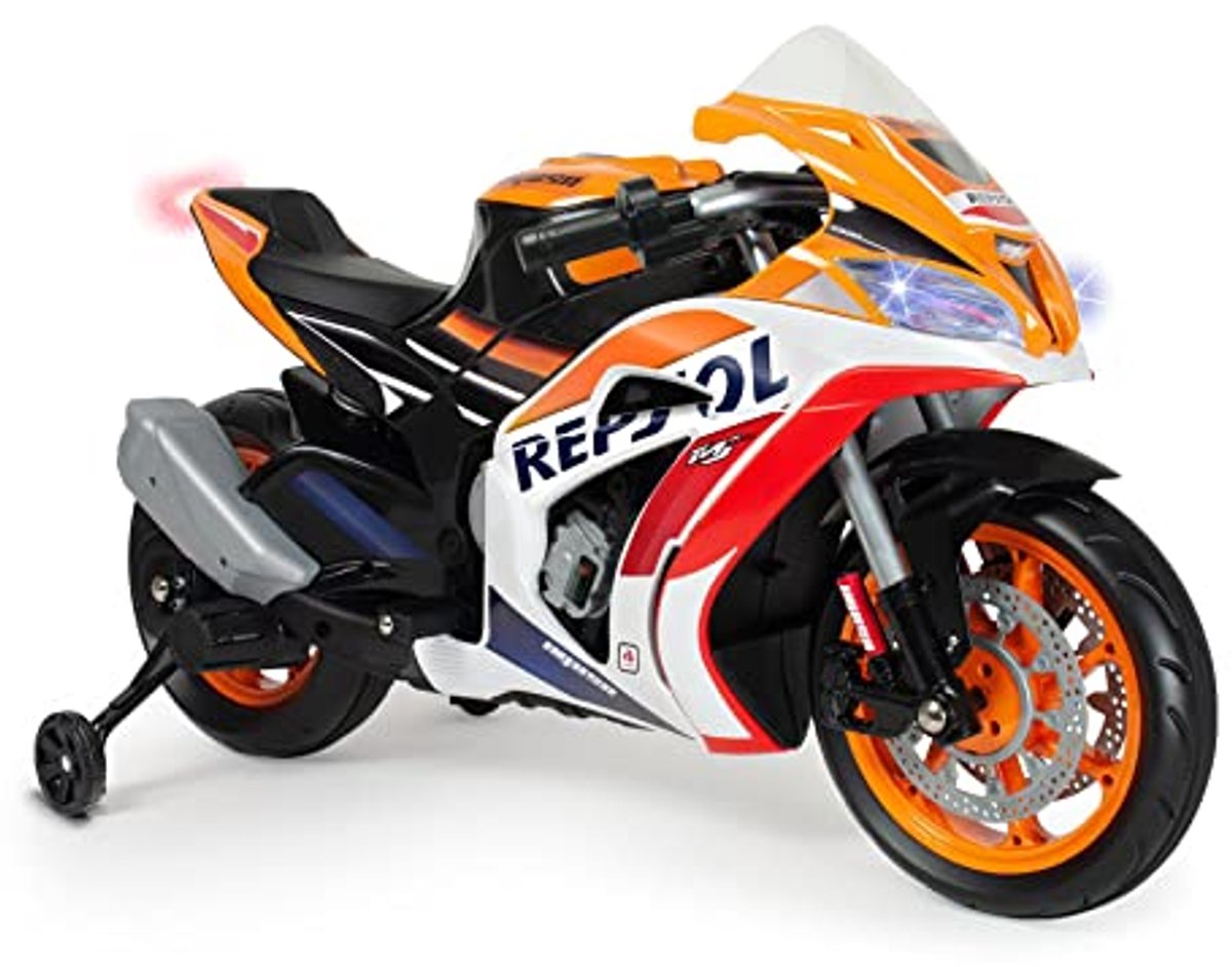 Elektrische motorfiets voor kinderen van 3 tot 6 jaar - 12V, met gaspedaal, rem, licht en geluid, MP3-aansluiting - Oranje Kinderfiets kopen online