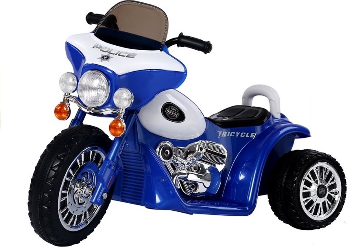 elektrische politie chopper trike motor voor kinderen tot 25kg max 1 3 km h blauw kids motor kindermotor politiemotor