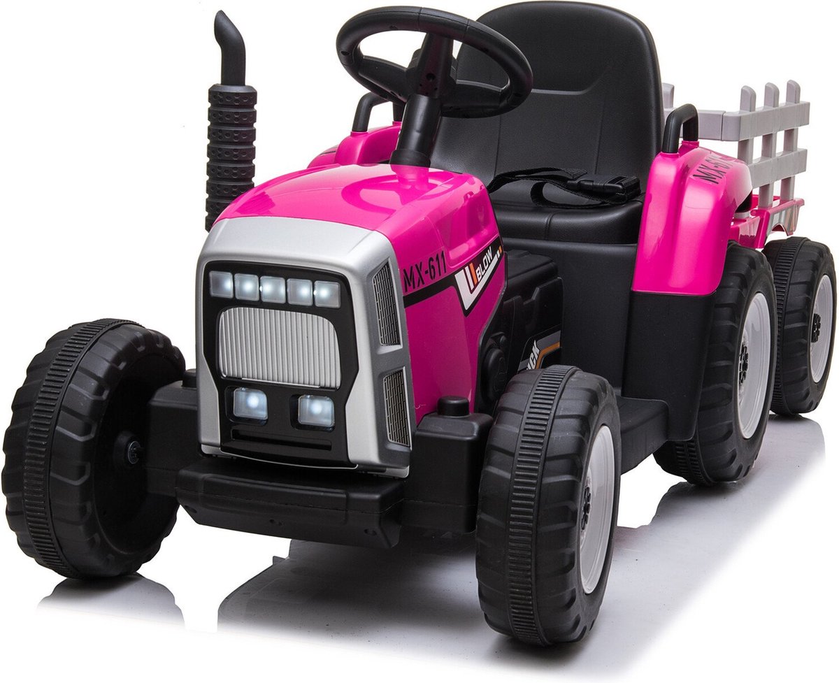Elektrische Tractor Ride-On Roze met Aanhanger - 12V, 8 km/u, Inclusief Afstandsbediening Accuvoertuig kopen online