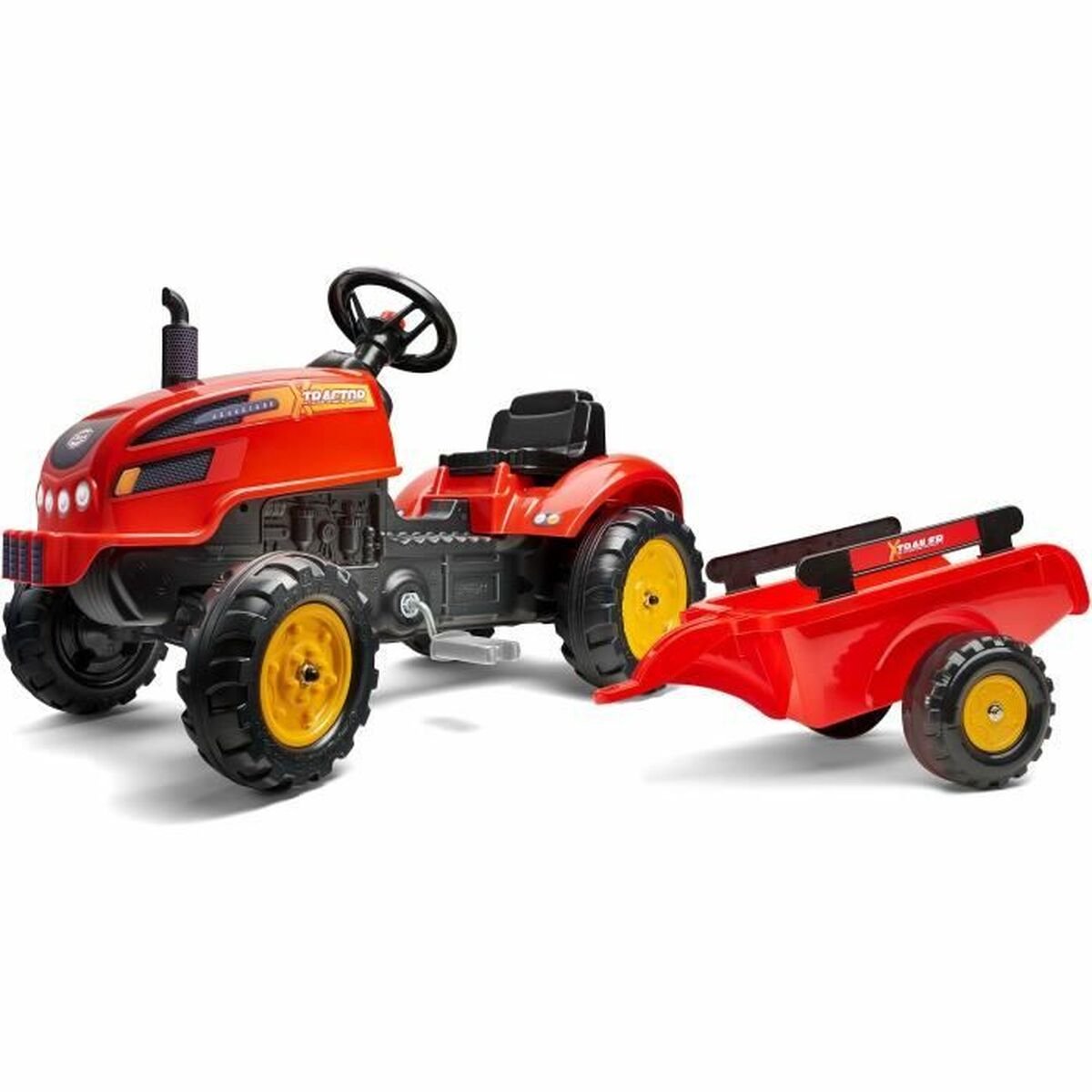 FALK - 2046AB - Red X Tractor traptractor met te openen motorkap en aanhanger inbegrepen Traptractor kopen online