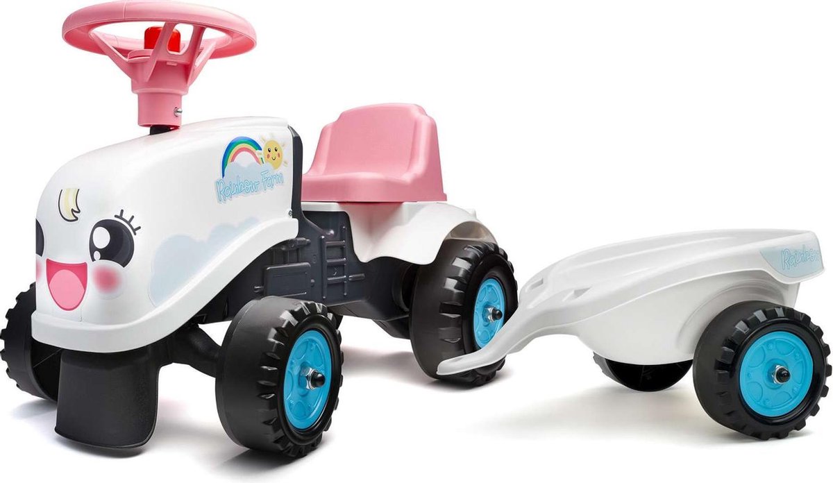 Falk Baby Rainbow Farm Ride-On - Meisjes - Wit Roze - Tractor Traptractor kopen online