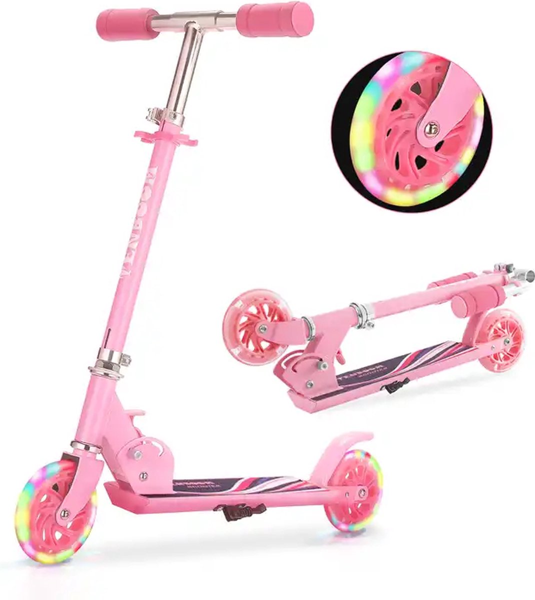 faseras kinderstep kick step step voor kinderen led wielen jongens meisjes roze