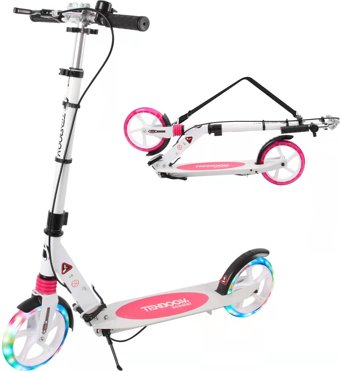 Faseras Step voor Kinderen/Volwassenen - Kinderstep met Rem - Opvouwbaar - Autoped - Max 110KG - Vering - Met grote wielen - Wit/Roze Step kopen online