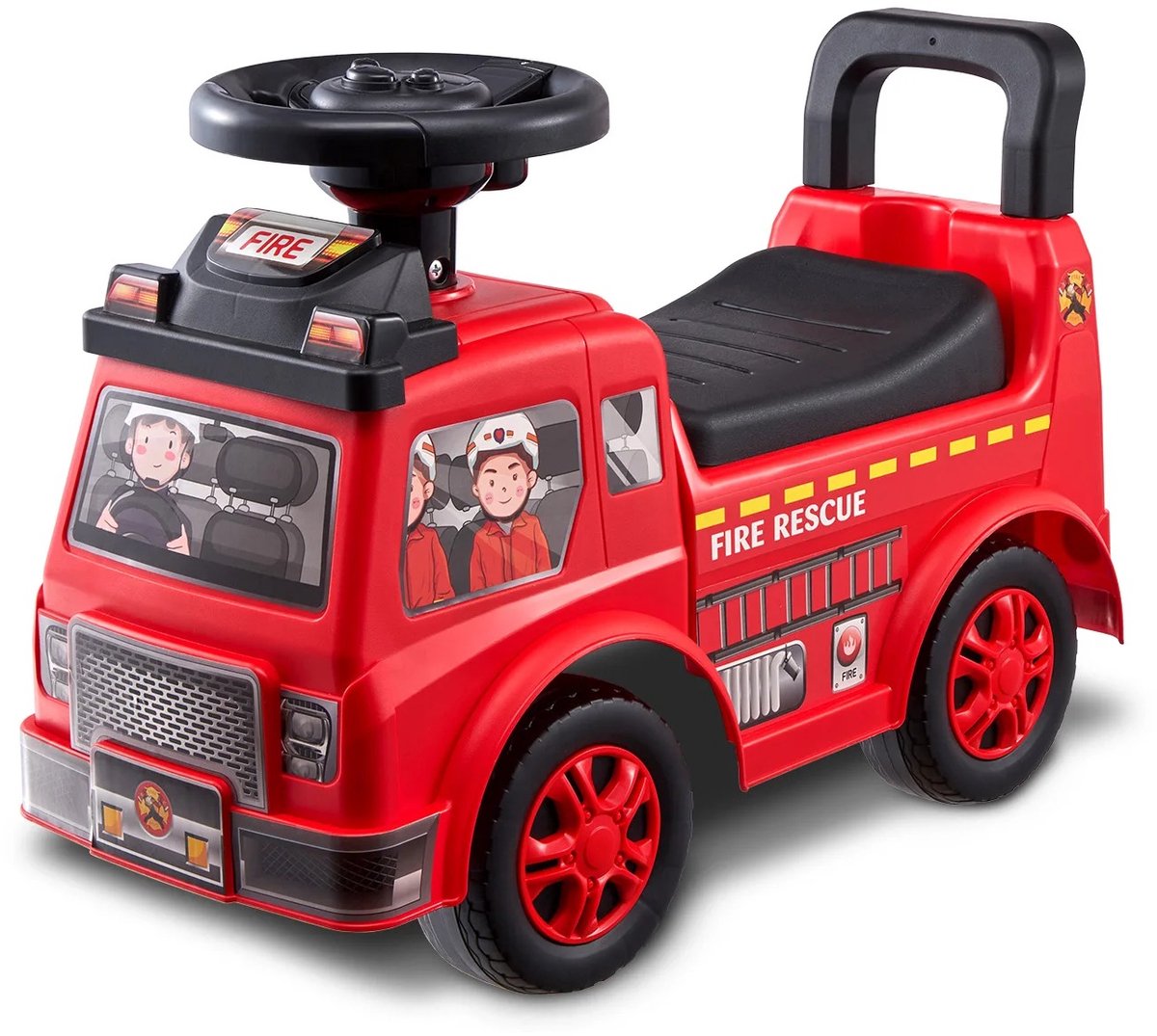 Feemi Loopwagen - Kinderauto - Loopauto - Brandweerauto - Met Muziek - Opbergruimte onder Zadel - Binnen & Buiten - 52 × 23 × 26 cm Loopauto kopen online