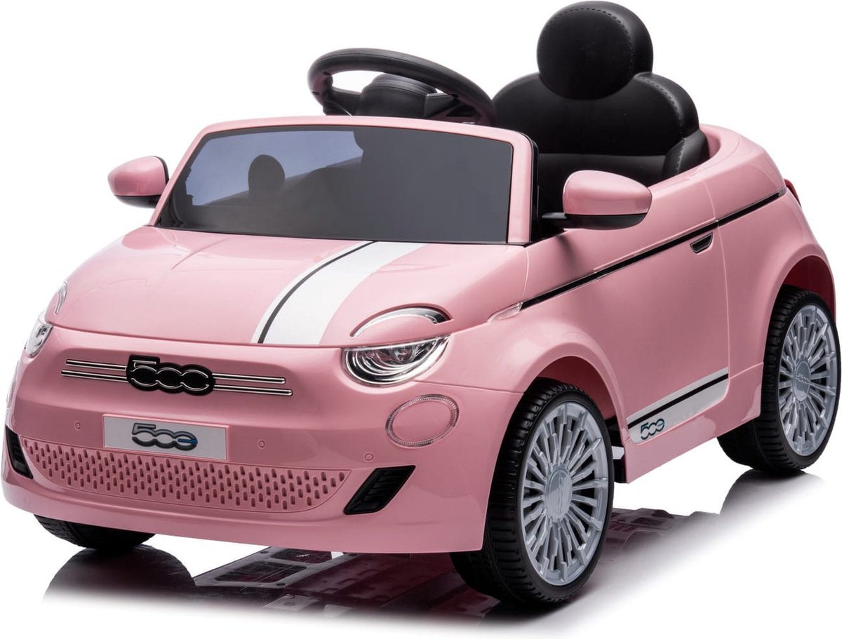 Fiat 500 elektrische kinderauto van 3 jaar, motorvermogen 2x30W, stuur met geluid, veiligheidsgordels (Roze) Accuvoertuig kopen online