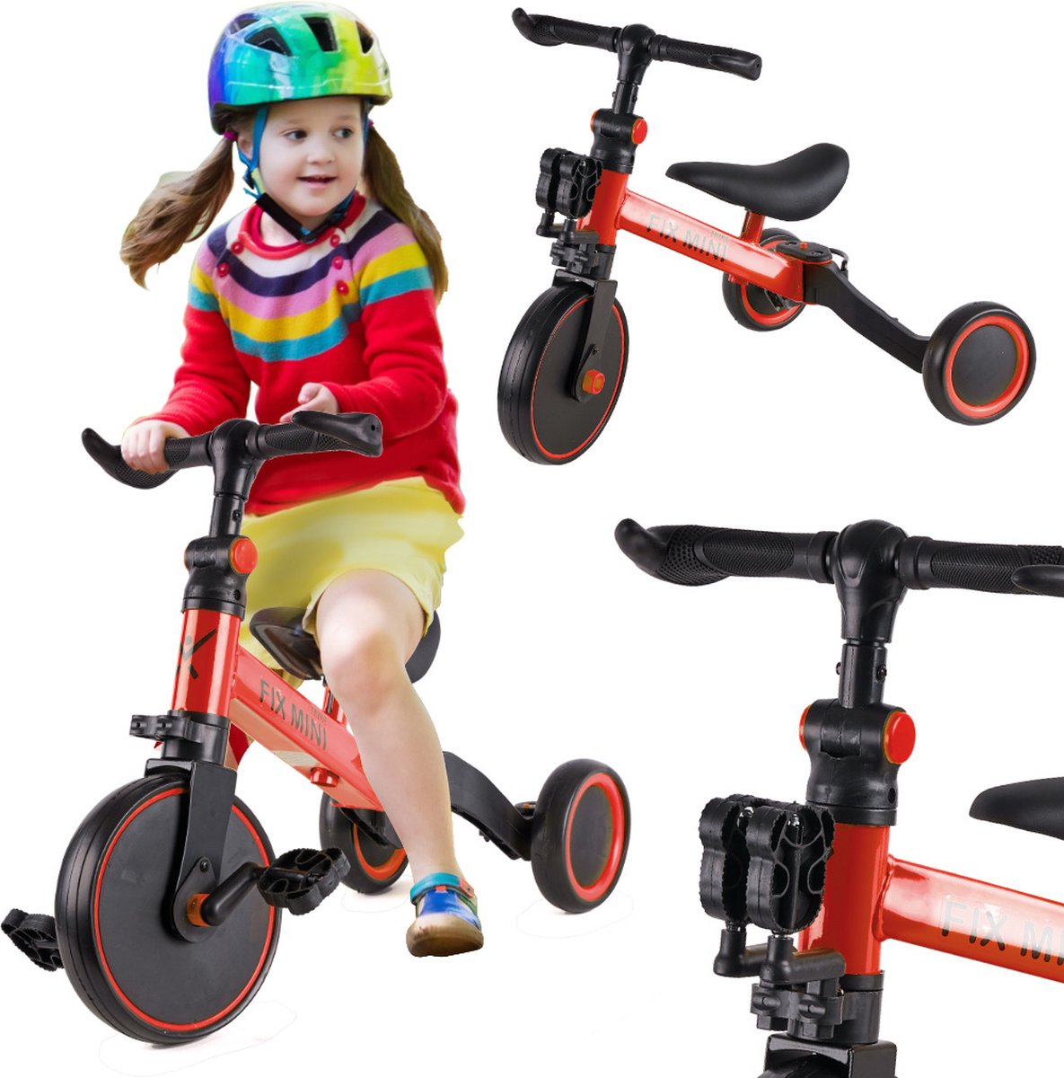 fix mini 3in1 driewieler trike met pedalen tot 30kg van 1 5 4 jaar oud rood zwart loopfiets goed voor de ontwikkeling aluminium frame