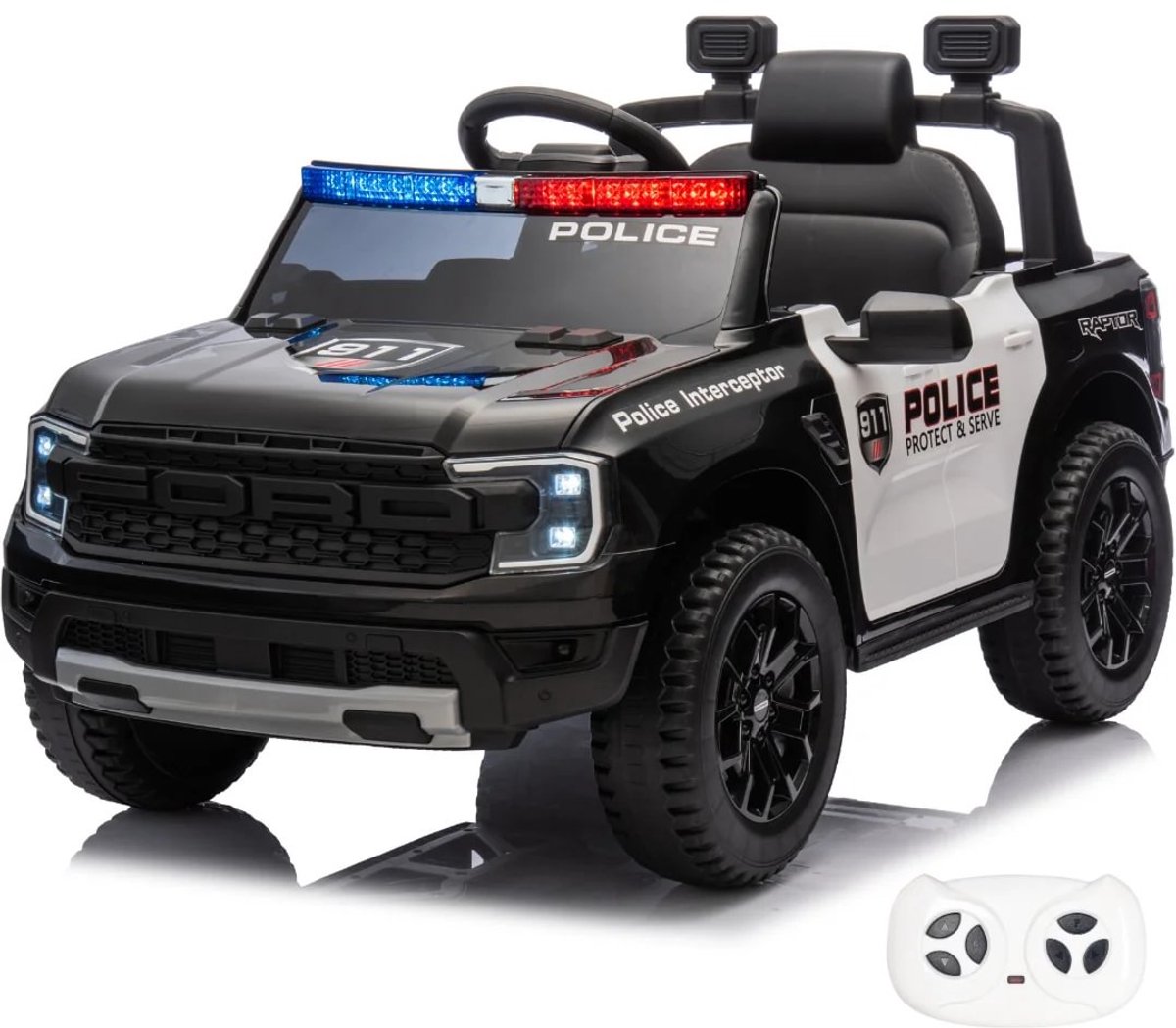 Ford Raptor Elektrische Politieauto 12V - voor Kinderen - 1 tot 5 jaar - Zwart Accuvoertuig kopen online
