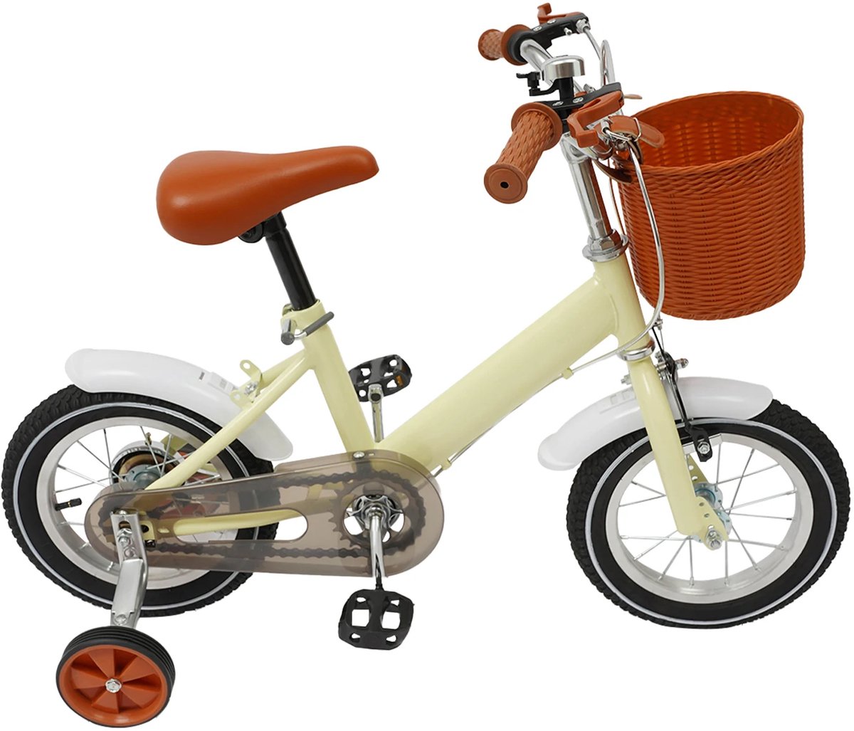 Fubzz Kinderfiets 12 Inch - Peuterfiets - Draagvermogen 40 kg - Zijwieltjes + Mand, Dubbele Remmen - Verstelbaar - Geel Kinderfiets kopen online
