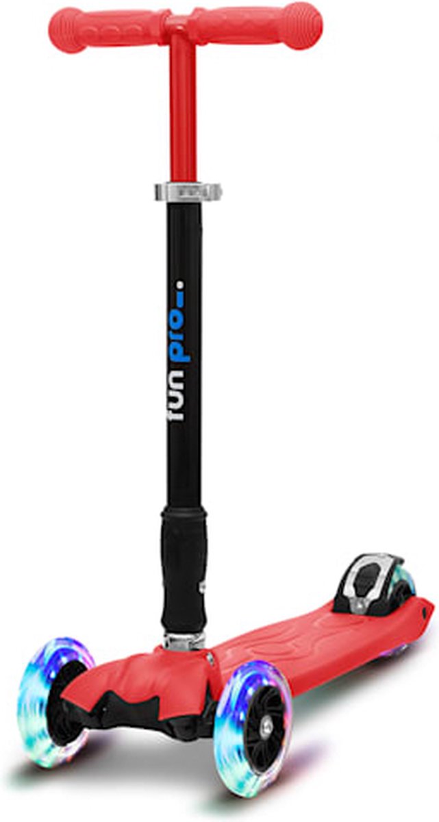 fun pro TWO Kids Scooter - 3 wielen, vanaf 5 jaar, opvouwbaar en in hoogte verstelbaar, LED-wielen, zwaartekrachtbesturing, PU-wielen, achterrem, tot 80 kg, step voor kinderen, rood Step kopen online