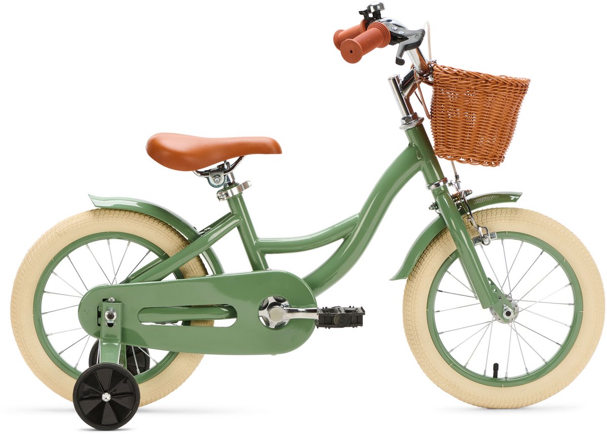 Generation Blanco 14 inch Olijfgroen – Kinderfiets met mandje Kinderfiets kopen online