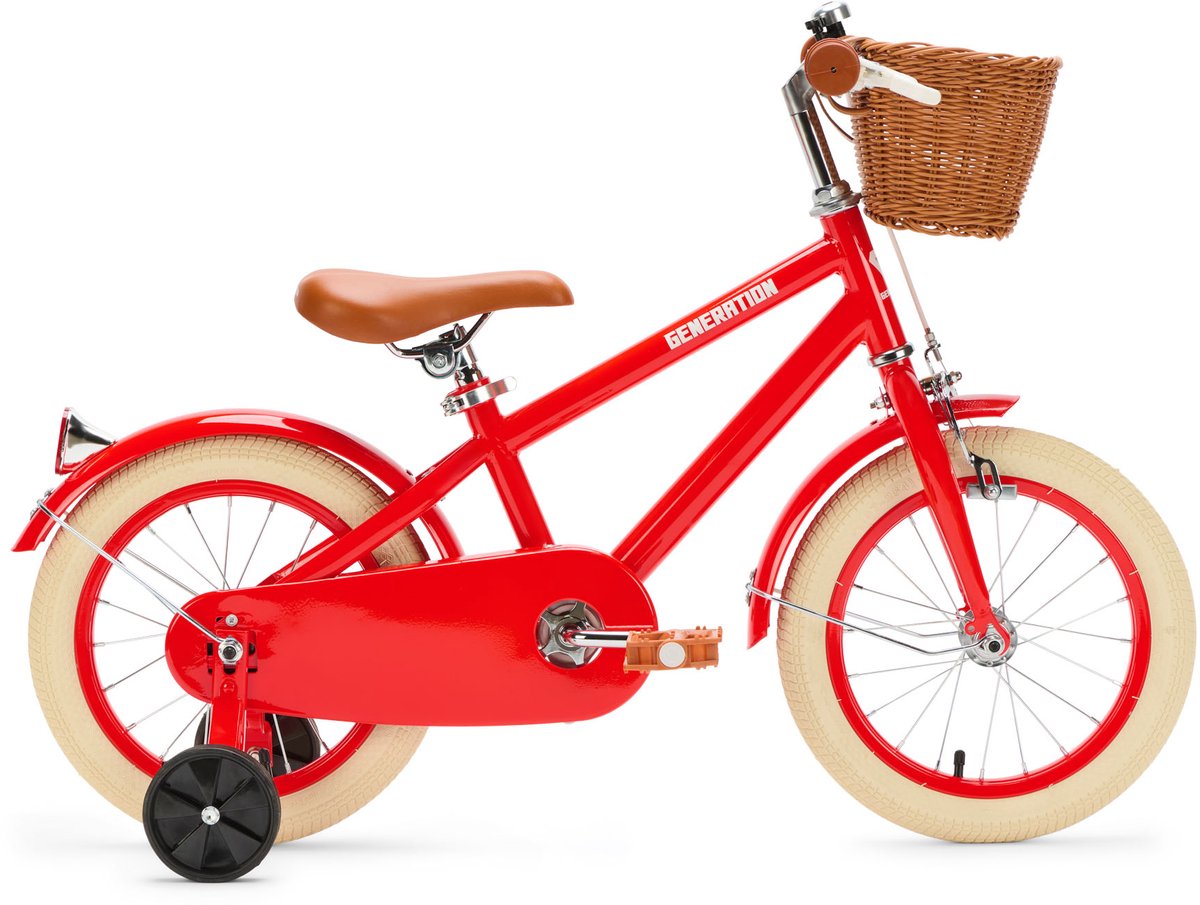 generation retro 14 inch rood kinderfiets met mandje