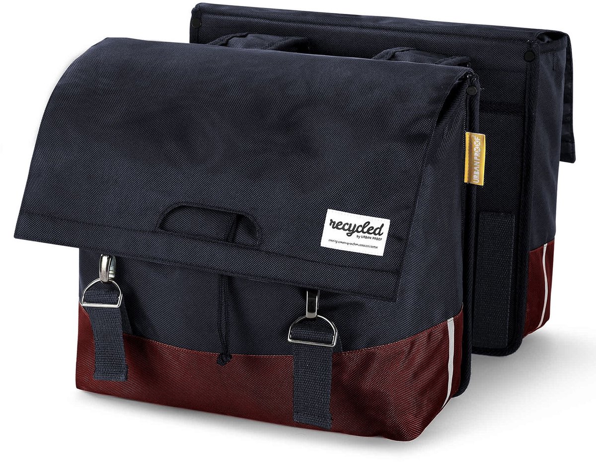 gerecyclede dubbele fietstas urban proof 40 liter bordeaux rood grijs