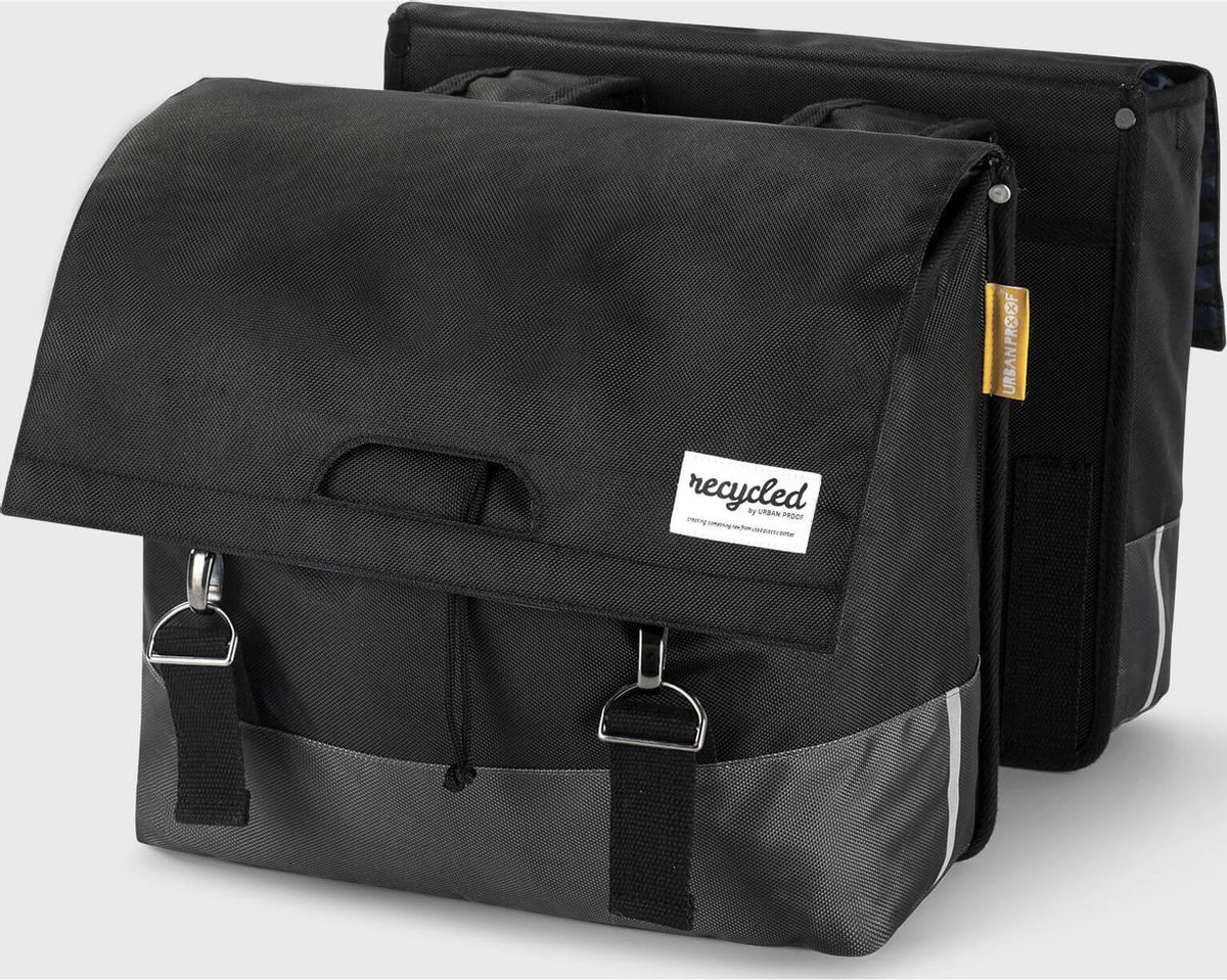 gerecyclede dubbele fietstas urban proof 40 liter zwart grijs