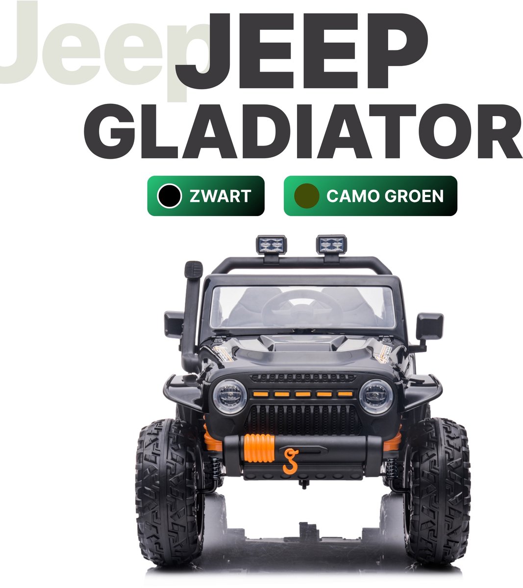 Gladiator Jeep - Kinderauto 2 persoons - Zwart - 4-wielaandrijving - Uitneembare accu - Ouderzit optie - Elektrische Kinderauto Accuvoertuig kopen online