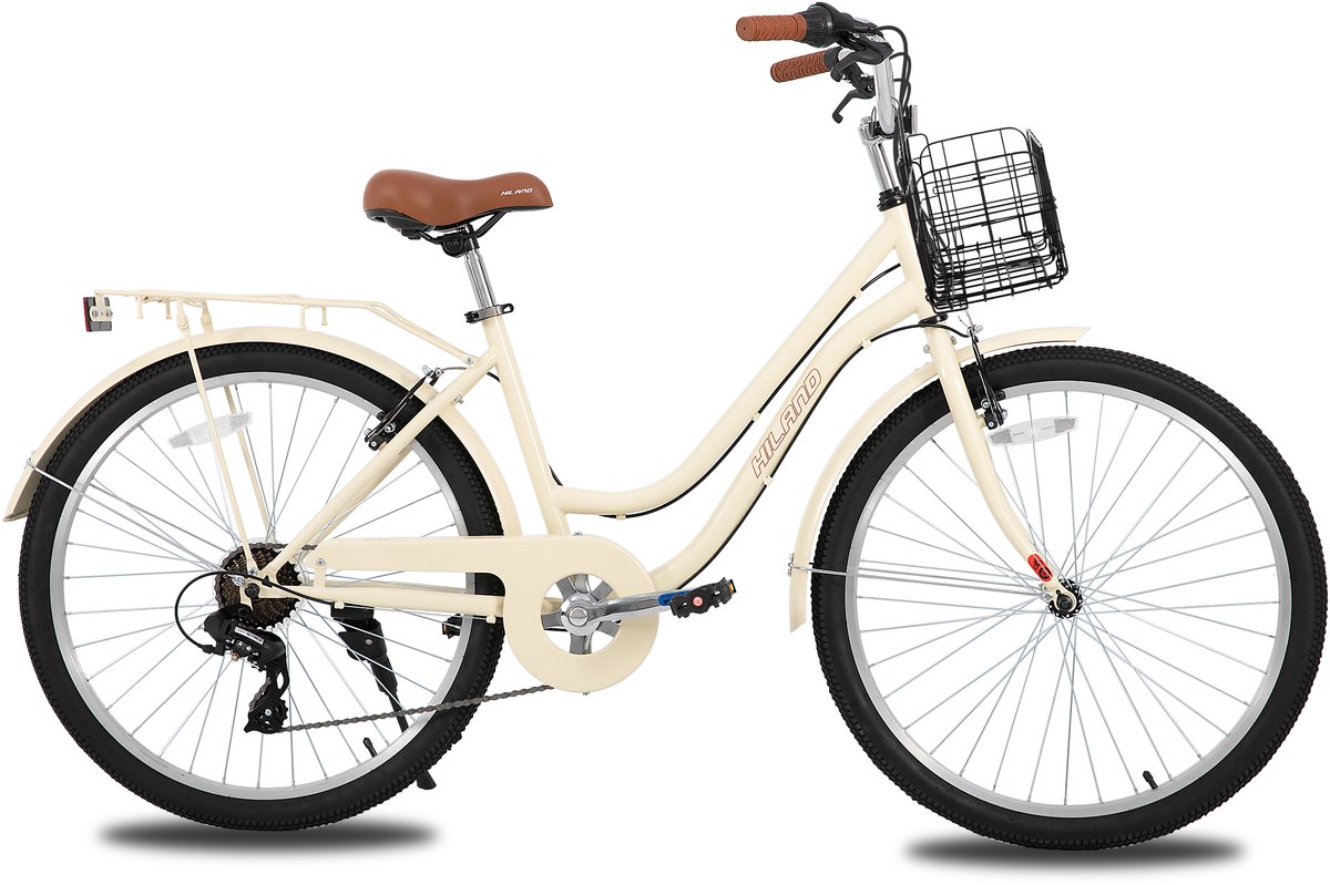 hiland breeze dames commuter stadsfiets 26 7 versnellingen handrem mand standaard blauw