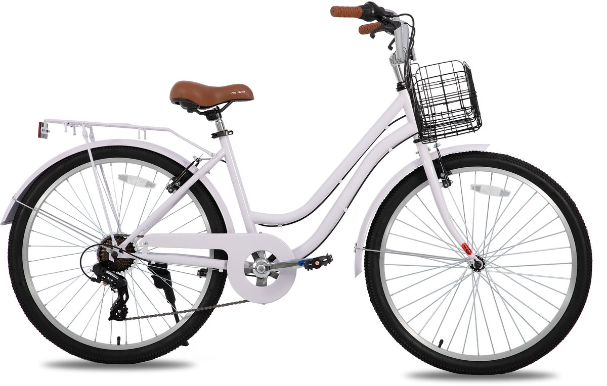 hiland breeze dames commuter stadsfiets 26 7 versnellingen handrem mand standaard paars