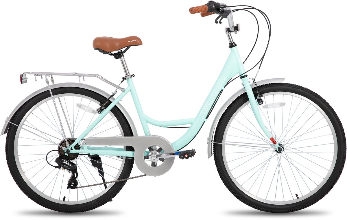 Hiland Flare Commuter Stadsfiets voor Dames - 26 Inch - 7 Versnellingen - Handrem - Standaard - Groen Fiets kopen online