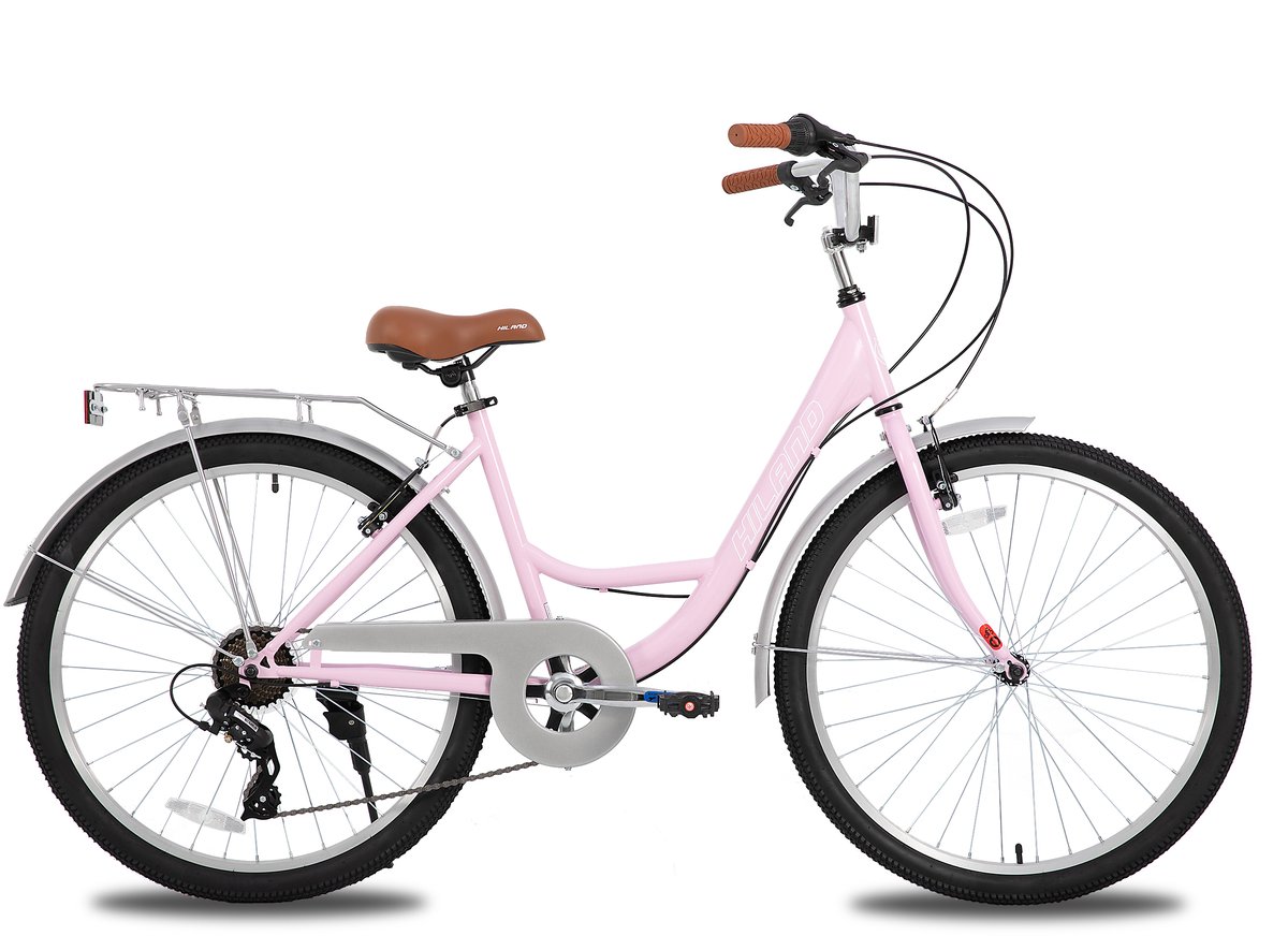 Hiland Flare Commuter Stadsfiets voor Dames - 26 Inch - 7 Versnellingen - Handrem - Standaard - Roze Fiets kopen online