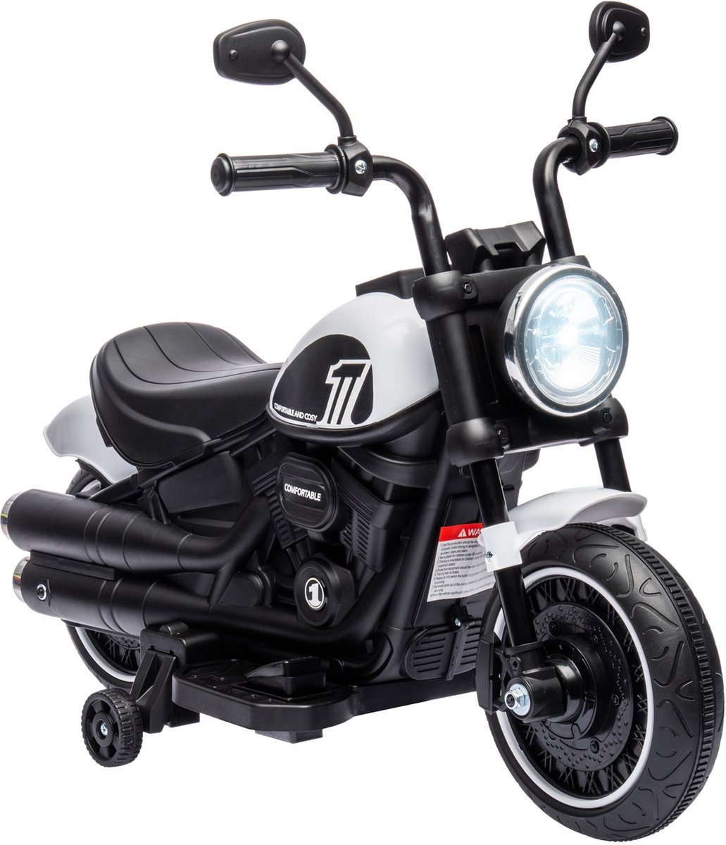 homcom elektrische motorfiets voor kinderen kunststof metaal 76l x 42b x 57h cm wit zwart