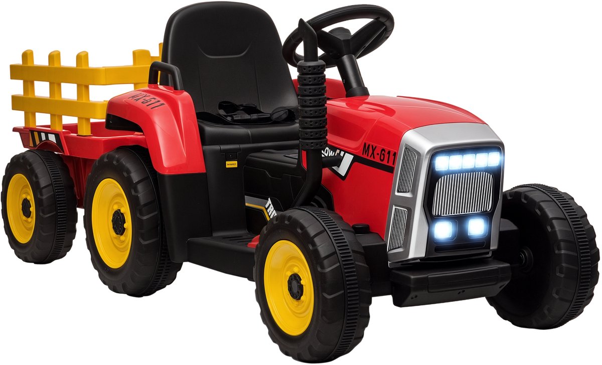 homcom elektrische rijauto voor kinderen in bouwstijl kunststof metaal 136 5l x 50b x 52 5h cm rood