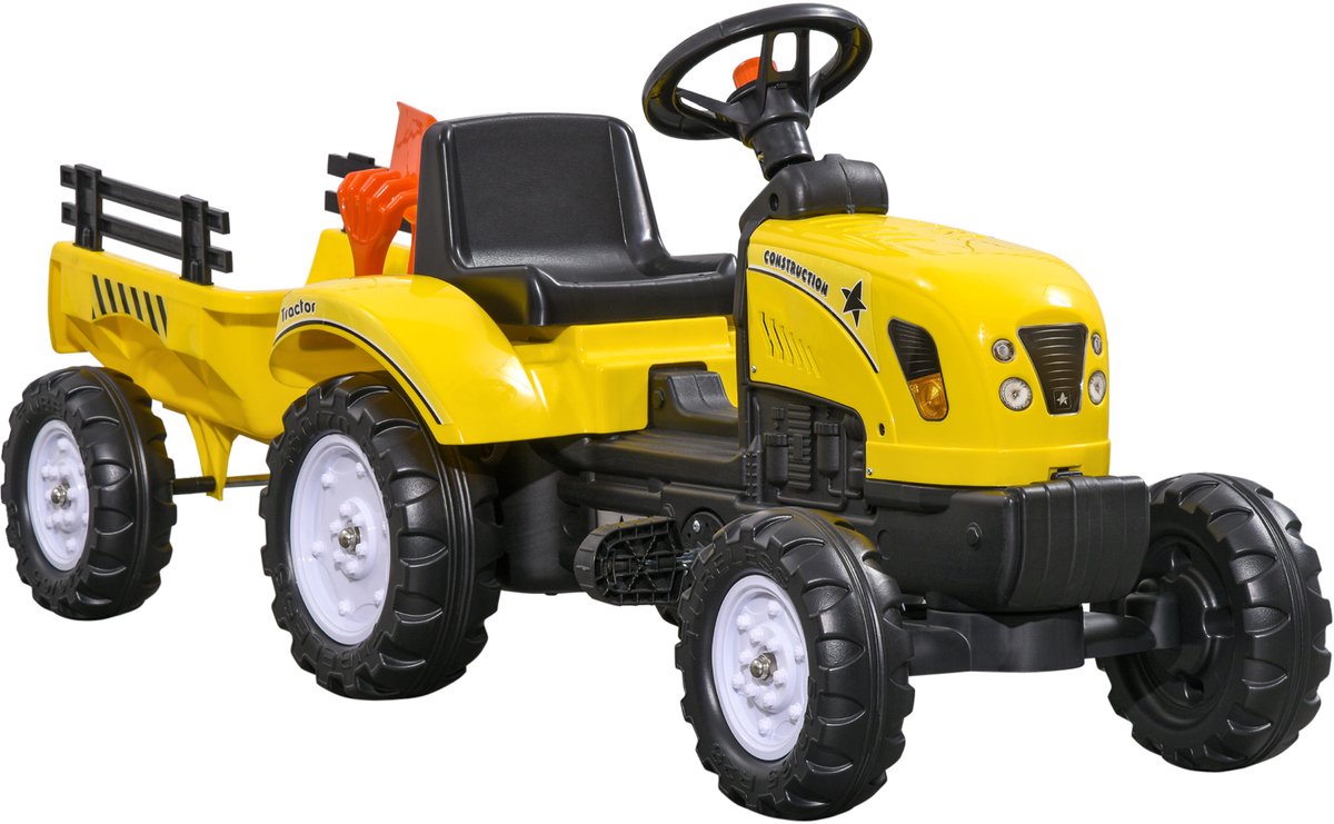 HOMCOM Kids Ride-on Construction Car Eisen, Kunststoff L133 x B42 x H51cm Gelb Traptractor kopen online