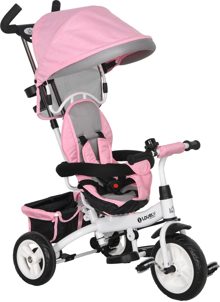 homcom kids tricycle metaal kunststof 95l x 50b x 106h cm roze
