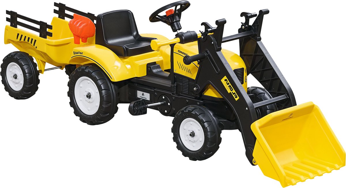 HOMCOM Kinderen Rijden-op Constructiewagen Metaal, Kunststof 167L x 41B x 52H cm Geel Traptractor kopen online