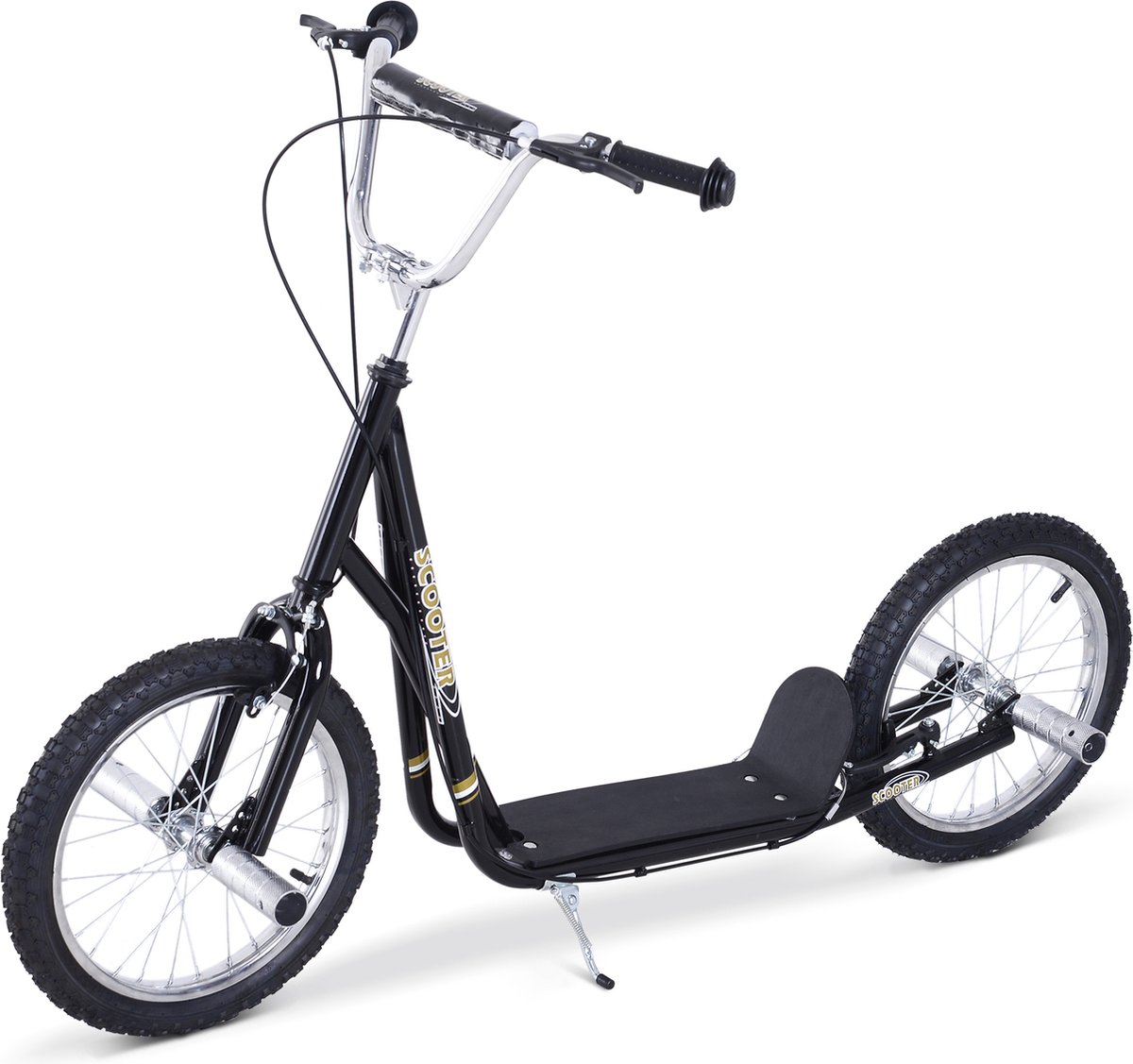 homcom kinderstep met handrem in hoogte verstelbaar zwart