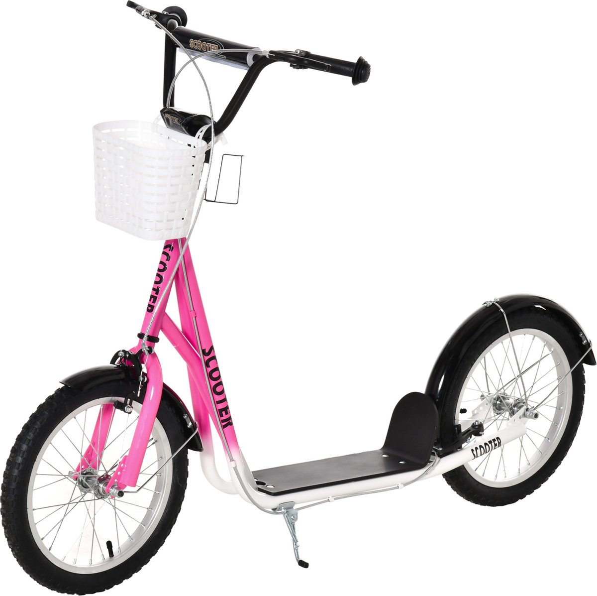 homcom kinderstep met voormand verstelbaare stuur roze